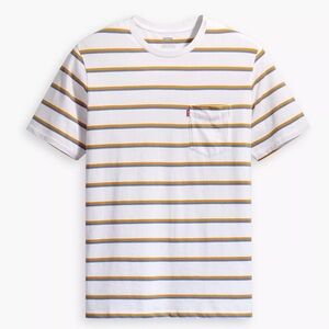 Levi's Men's White and Yellow Striped T-Shirt